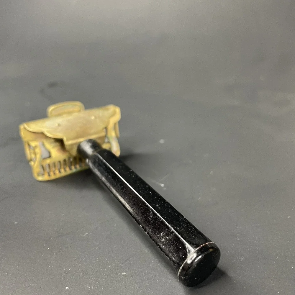 VINTAGE GEM JUNIOR SAFETY RAZOR IN ORIGINAL BOX The Parade Black Gold Tone‎